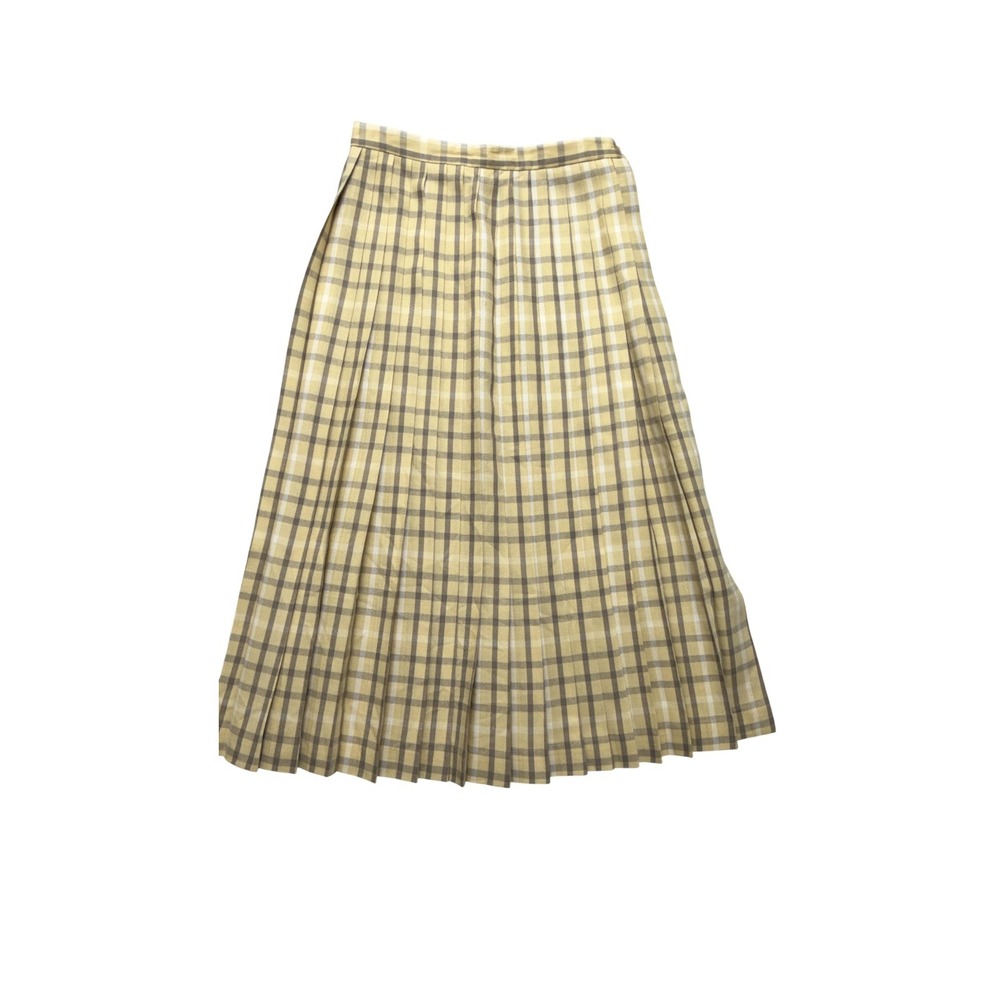Vintage Giuseppe Skirt Womens 8 Yellow Plaid Wool High Waist Pleated Midi USA